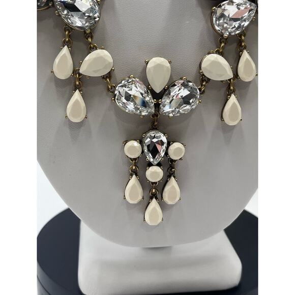J. Crew Crystal Clear Milky White Gems Black Fringe Adjustable Tie Necklace - Picture 4 of 14
